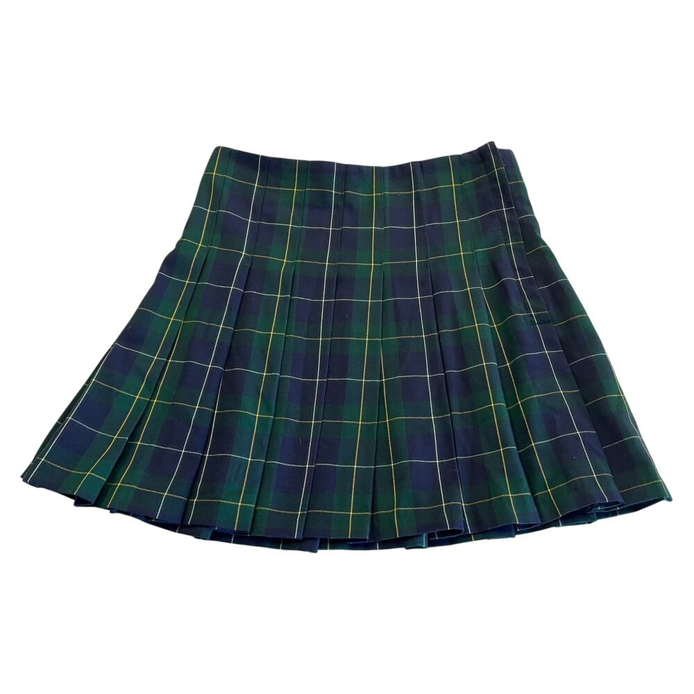 M3-37 DIVIDED Women's Pleated Skirt Plaid Green/Blue/Yellow Size 2